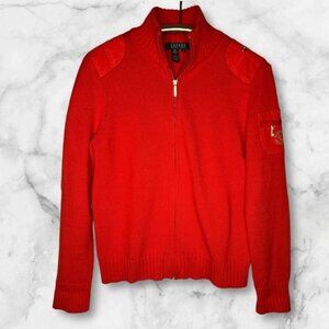 Vibrant Ralph Lauren Orange Epaulet Zip Cardigan